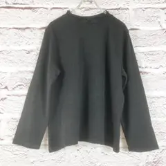 r339 ダークグレー フリル付き長袖ニット LL