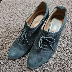 銀座かねまつ レースアップ ブーティ ブラック 24.0 ヒール9㎝