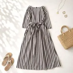 To b. by agnes b. 美品 ストライプ柄 ロングワンピース 38のサムネイル