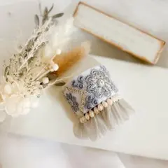 ꕤインド刺繍リボン ポニーフック ヘアカフ ヘアアクセサリー 水色ꕤ