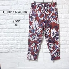 グローバルワーク 総柄イージーパンツ 茶 M ボタニカル ストレッチ 後ろゴム