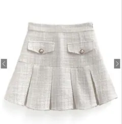 GRL インパン裏地付きラメツイードプリーツミニスカート [at2353]