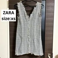 【ZARA】ノースリーブミニワンピース フリンジ仕上げ