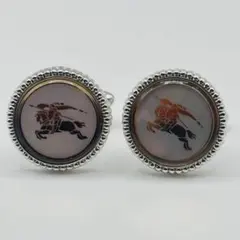 美品◎ BURBERRY バーバリー カフス ホースロゴ シルバー
