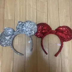 スパンコールカチューシャ シルバー・レッド2色セット