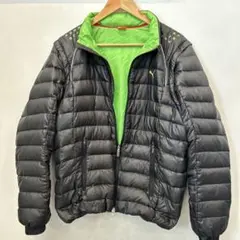 プーマ ゴルフ ダウン95% ライトダウンジャケット 黒×ライトグリーン L