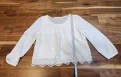レディース ホワイト 長袖 ブラウス レース前身頃 裏地付き サイズ表記なし