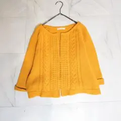 ルクールブラン ウール混 ケーブルニット カーディガン オレンジ ショート丈 Mのサムネイル
