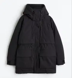 H&M move ブラック フード付き 2レイヤー中綿入りパーカー