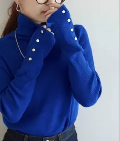 DISCOAT リブ袖口ボタンタートルネックプルオーバー