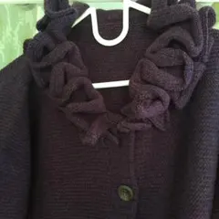 フリル付きパープルニットカーディガン