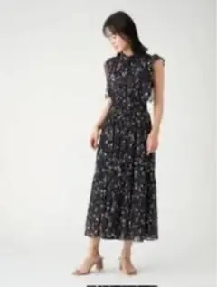 SNIDEL Sustainable フリルプリントワンピース ブラック 0