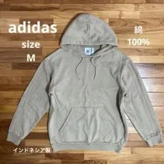 最終お値下げadidas トレフォイルロゴ　パーカー　カーキ　綿100% M