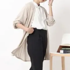 トッパーカーディガン　ロング丈　ベージュ　ドレスキップのサムネイル