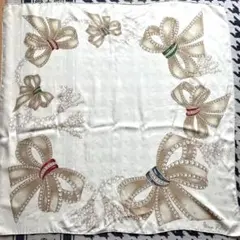 NINA RICCI シルクスカーフ リボン柄 85×85 アイボリー