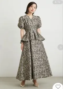 LILY BROWN ペプラムジャガードワンピース ブラック