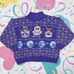 ヴィンテージ キッズ古着 spumoni くま パープル スウェット 100