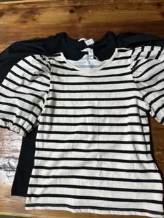 H &Mパフスリーブサイズ違い２枚セット ブラックSボーダーXS オルチャン