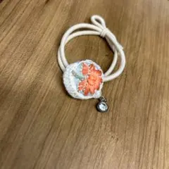 花柄刺繍ヘアゴム オレンジ