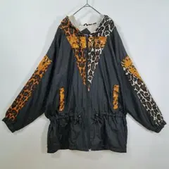 90s ヴィンテージ バロック柄 レオパード柄 ナイロンジャケット XL 総柄