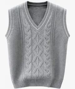 Aurinnova グレー Vネック ニットベスト 2XL 学生 レディース