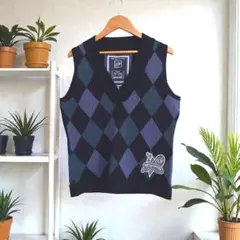 美品【ZOY】ダイヤモンド柄 ニットベスト Vネック