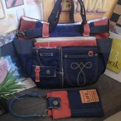 デニムリメイクバッグ　ショルダー　斜めがけ　トート　リメイクデニム　スマホポーチ