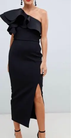 美品　フリルワンショルダーブラックドレス　サイズ6