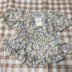 petit main パフスリーブ柄チュニック