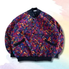 80s.90sカナダ製総柄中綿ブルゾン L相当 キルティング レトロ 個性派