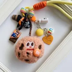 【514】ふわふわクッキー&mチョコ（オレンジ）　じゃらじゃらキーホルダー