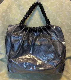 メタリック ハンドバッグ 【SAC】ビーズハンドル シルバー キラキラのサムネイル