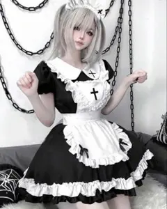 メイド服 黒白 フリル 十字架