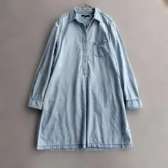 ユニクロ デニムシャツワンピース M チュニック ライトブルー 綿100%訳あり