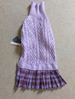 【貴重】大型犬用ニットワンピース！　パープル　チェック柄 スカート　3XL　犬服のサムネイル