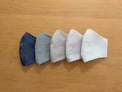 大人用普通サイズ　ハンドメイドマスク5枚セット　麻100％