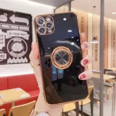 【ブラック】スマホリング付き　iPhone15 ケース　高級感　メタリック
