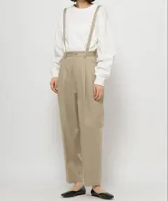 GLOBAL WORK グローバルワーク サスペンダー付　タックパンツ　ベージュ