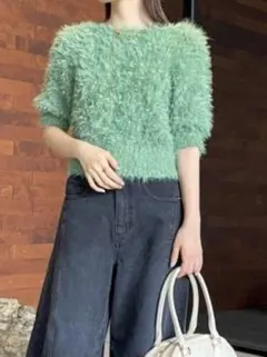 LILY BROWN フェザーヤーンニットプルオーバー グリーン