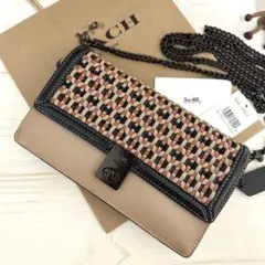 【希少・新品】COACH コーチ ハットン チェーン クラッチ レザー編み込み