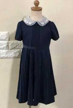 【美品】　ファミリア ワンピース　フォーマル　ネイビー　花　襟付き　 110