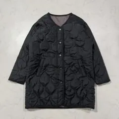 カジュアル キルティング コート 黒 中綿 L 冬 ロング 普段着 ポリエステル