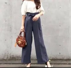 GU ベルトタックストレートパンツ XL　ブルー