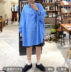 ニコアンド　コラボ BIGシャツチュニック　ブルー　フリーサイズ