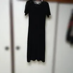 黒 レース編み半袖 ロングワンピース