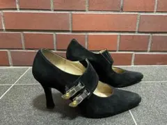 0046■　Gianni Versace スエード　パンプス メデューサ金具　黒のサムネイル