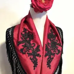 新作！シージョ エンジのラッセルレース濃赤フリンジフラメンコ衣装