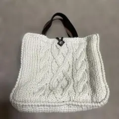 SAZABY アイボリー　ケーブル編み トートバッグ