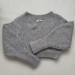 SNIDEL ルーズオフショル クロップド プルオーバー ニット グレー