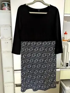 TALBOTS 長袖ひざ丈ワンピース ブラック・ホワイト